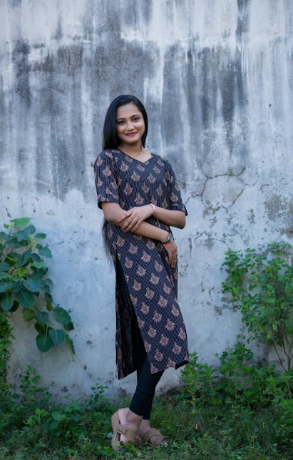 Soft Cotton Kurti Black with Floral design